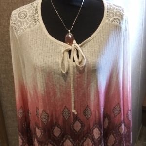 Kim Rogers Pink Ombre Tie Front Pullover Top 2x
